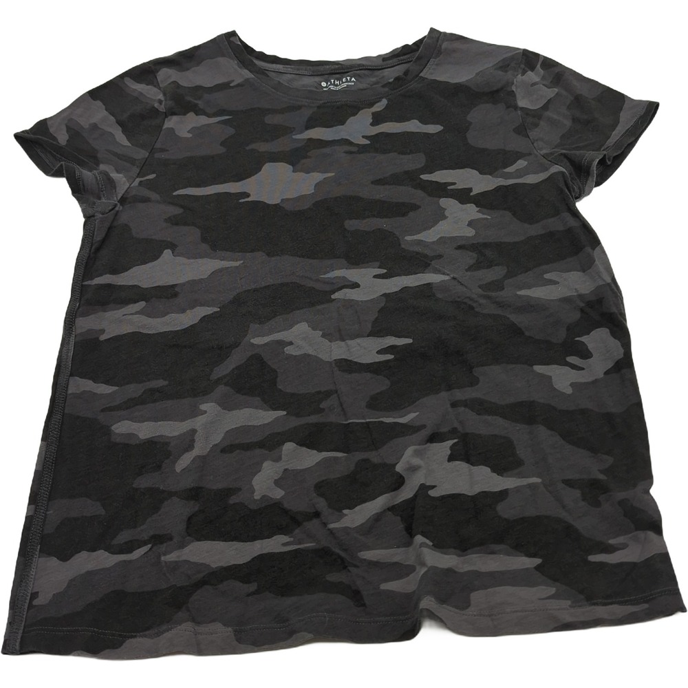 Athleta Gray Camo Short Sleeve Cotton T-Shirt Crew Neck 510162-02 M